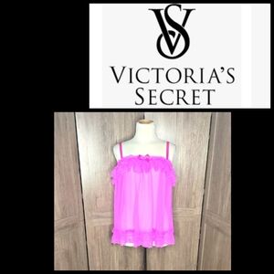 Victoria Secret Babydoll Langerie Pink Lace Trim Cami Top Night Gown